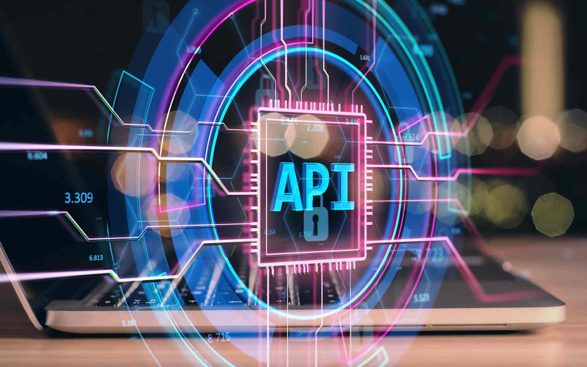Digital API interface displayed on a laptop symbolizing system connectivity and integration in modern software development.
